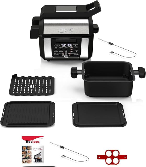 Foodgenie Gourmax Pro One Cooking Device - All-in-One Oven, Smokeless Grill, Air Fryer, Griddle, Cooker & More- T28